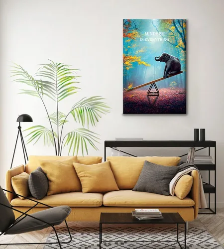 Miniatura 2 de SKASNFAI Arte de Pared de Elefante Mentalidad Motivación Lienzo de Pared de Oficina Póster de Animales Obra de Arte Enmarcada para Sala de Estar