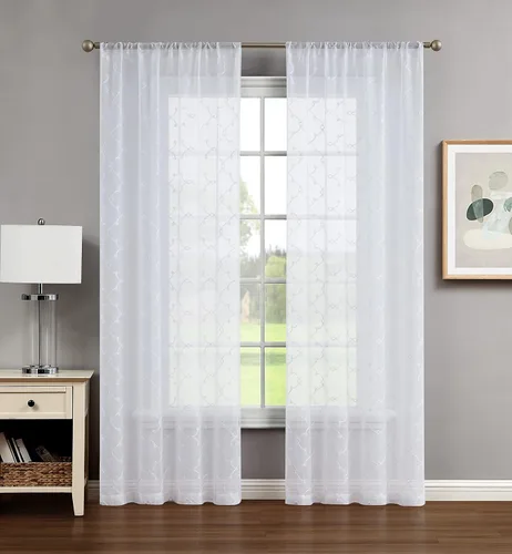 Miniatura 14 de Creative Home Ideas Cortinas transparentes (2 paneles, 38 x 63 pulgadas, azul), paneles de cortina geométricos bordados con alzapaños, cortinas