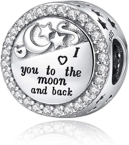 Linorui Abalorio de plata de ley 925 para pulsera de Pandora con texto en inglés I Love You to the Moon and Back Fit Esposa hija mamá regalo de