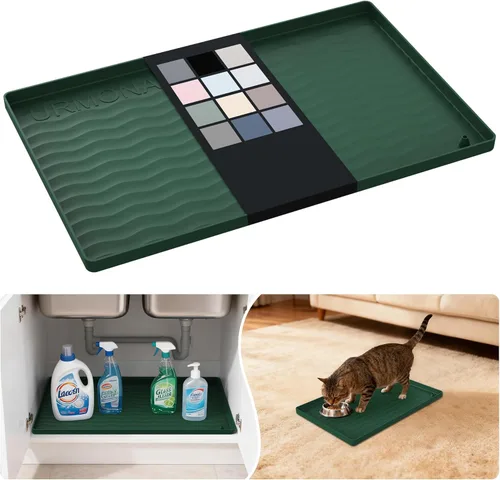 Miniatura 128 de URMONA Tapete de silicona impermeable para debajo del fregadero, 34 x 22 pulgadas, forro para estante de cocina y baño, protector de gabinetes