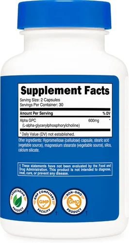 Miniatura 5 de Nutricost Alpha GPC 600 mg, 60 cápsulas vegetarianas - Sin OMG y sin gluten, 300 mg por cápsula