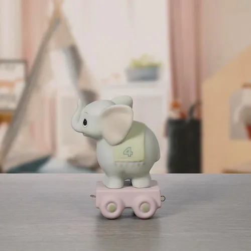 Miniatura 6 de Precious Moments "Que tu cumpleaños sea gigantesco" Figura de elefante de porcelana de bizcocho de 4 años, parte de la serie Tren de cumpleaños