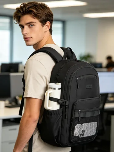Miniatura 3 de LOVEVOOK Mochila para laptop para mujeres/hombres con correa de hebilla mejorada para portavasos y bolsillo de malla versátil, Negro, 15,6 pulg.