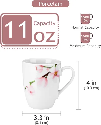 Miniatura 3 de Juego de 6 Tazas de Café VEWEET, Juego de Tazas de 11 onzas con Asa, Juego de Tazas Florales de Cerámica para Cocina, Apto para Microondas y Annie