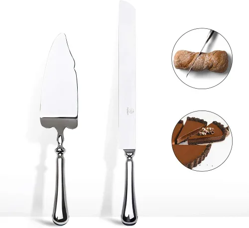 Miniatura 9 de Juego de 2 cuchillos y servidor para pastel de boda, juego de corte de pastel de acero inoxidable 18/10, cuchillo cortador de pasteles
