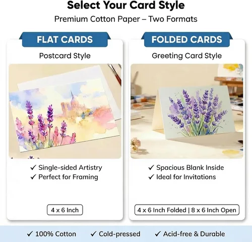 Miniatura 2 de 36 juegos de tarjetas planas de acuarela con sobres y sellos, 4 x 6 pulgadas, algodón puro de 10.58 oz/m², papel prensado en frío sin ácidos