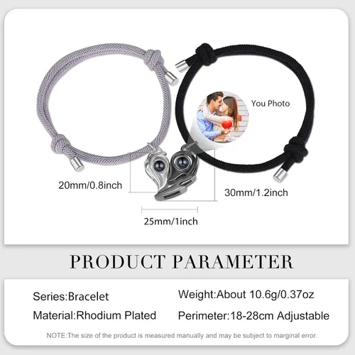 Miniatura 3 de Pulsera personalizada con imagen en el interior, pulseras personalizadas para parejas de proyección de fotos para él y ella, pulseras a juego