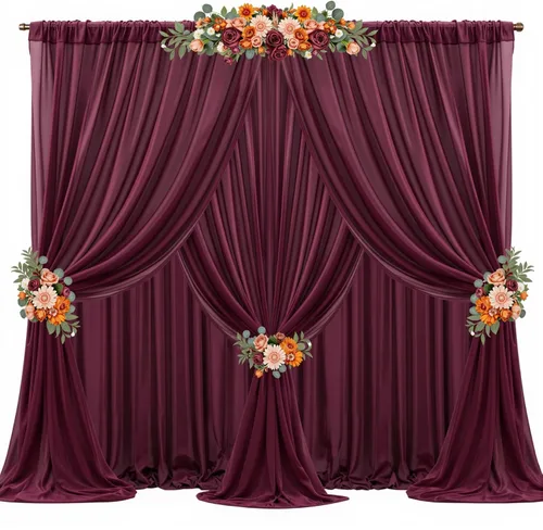 Miniatura 60 de Cortinas de fondo azul bebé de 10 pies x 10 pies, tela de gasa chiffon transparente sin arrugas, tela de fondo fotográfico drapeada para arco