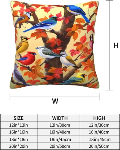 Miniatura 2 de Ouqiuwa Juego de 4 fundas de almohada coloridas con diseño de pájaros de 12 x 12 pulgadas, cuadradas, decorativas, con hojas de arce otoñales