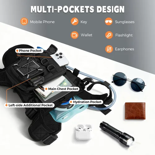 Miniatura 6 de Chaleco de hidratación al aire libre para correr y senderismo, mochila de agua ligera y transpirable con vejiga de 2.0 L, bolsa de pecho sin rebote