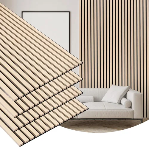 Miniatura 9 de Gaahing Paquete de 2 paneles de pared con acabado de madera, paneles acústicos de listones 3D para estudio de grabación, oficina, decoración Nogal