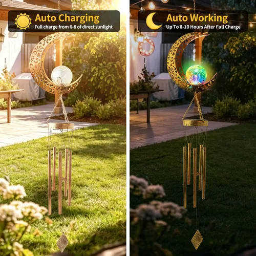 Miniatura 8 de Colorful Solar Moon Wind Chimes for Outside Unique Birthday Mom Gifts for Women Mom Grandma Crackle Glass Ball LED Wind Chimes Solar Lights Outdoor