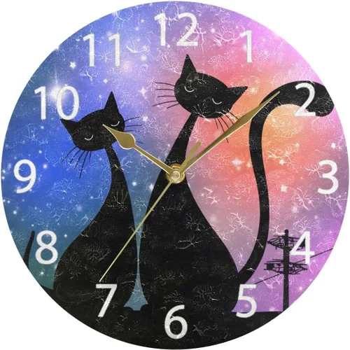 Miniatura 5 de senya Reloj de pared redondo con diseño de gatos mágicos, pintura al óleo silenciosa que no hace tictac, decorativo para el hogar, oficina, escuela