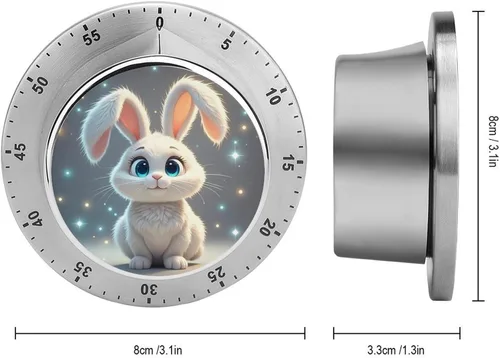 Miniatura 2 de Cute Rabbit Kitchen Timer Visual Timer for Cooking 60 Minute Wind Up Timers Stainless Steel Manual Magnetic Countdown Visual Mechanical Timers