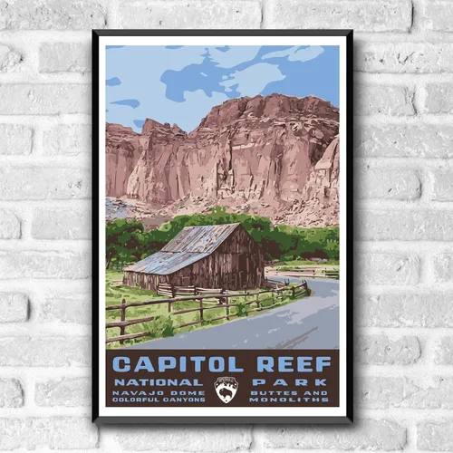 Miniatura 2 de Capitol Reef National Park - Póster de viaje estilo vintage, 8 x 10, 12 x 18, 18 x 24, 24 x 36, 4 x 6, impresión artística estilo WPA, Utah USA