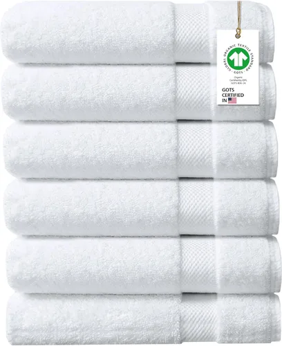 Miniatura 13 de Toallas 100% algodón orgánico de 22.93 oz/m² de felpa al tacto de secado rápido, paquete de 12 toallas de lavado de algodón orgánico, certificado