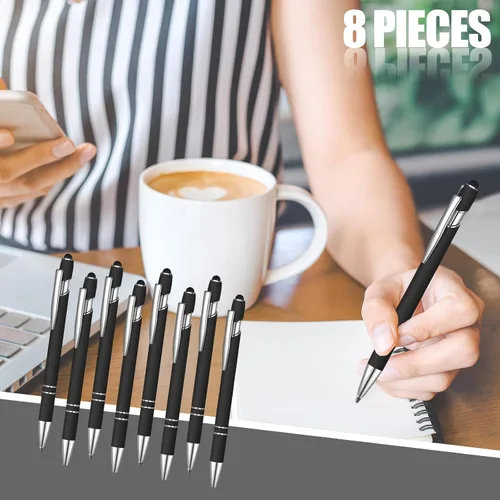 Miniatura 4 de 8 piezas de bolígrafo de tinta azul con punta de lápiz capacitivo 2 en 1 bolígrafo de metal con lápiz capacitivo para pantallas táctiles