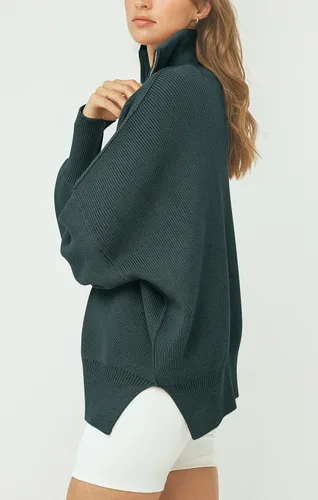 Miniatura 7 de PRETTYGARDEN Womens Fall Pullover Oversized Long Sleeve Zip Up Lapel V Neck Knitted Tops