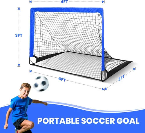 Miniatura 2 de YSSOA Juego de 2 porterías de fútbol portátiles de 4 x 3 pies para patio trasero plegable con bolsa de transporte, perfecto para jóvenes, adultos