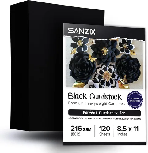 Miniatura 8 de SANZIX 30 hojas de papel de cartulina negra de 8.5 x 11 pulgadas, 80 libras/216 GSM, papel de impresora pesado para tarjetas de bricolaje, álbumes