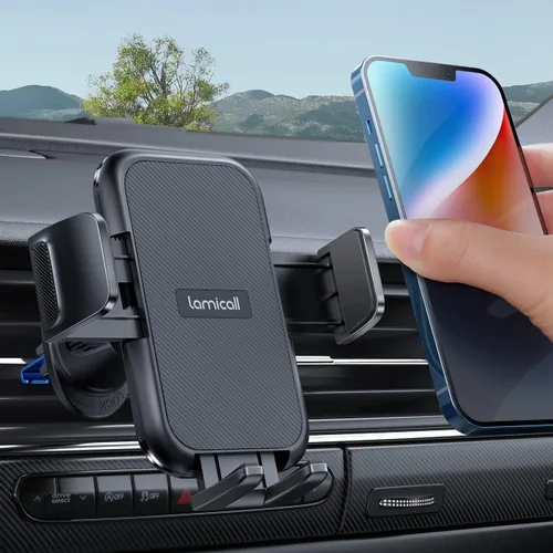 Lamicall 2025 Abrazadera más amplia con gancho de metal Soporte para teléfono de coche con ventilación [Compatible con fundas gruesas] Soportes para