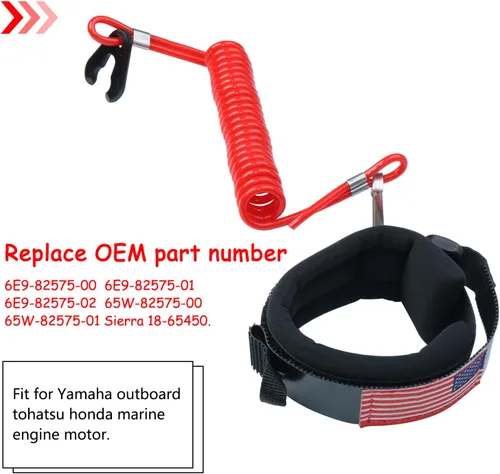Miniatura 3 de Cordón de interruptor de parada de motor de barco marino para Jet Ski, correa de muñeca de repuesto 6E9-82575-00 para Yamaha Outboard Mercury