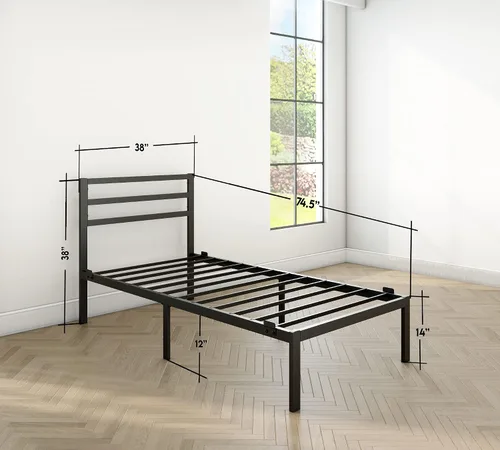 Miniatura 2 de Golden Gate - Base de cama de metal con cabecero, listones de acero resistente, no requiere somier, sin ruido, fácil montaje, diseño minimalista
