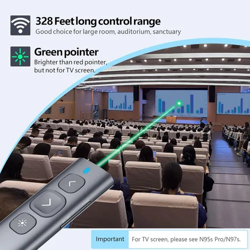 Miniatura 3 de Norwii Clicker de presentación N95, clicker de PowerPoint para control remoto de presentación, puntero inalámbrico recargable, avance de USB A