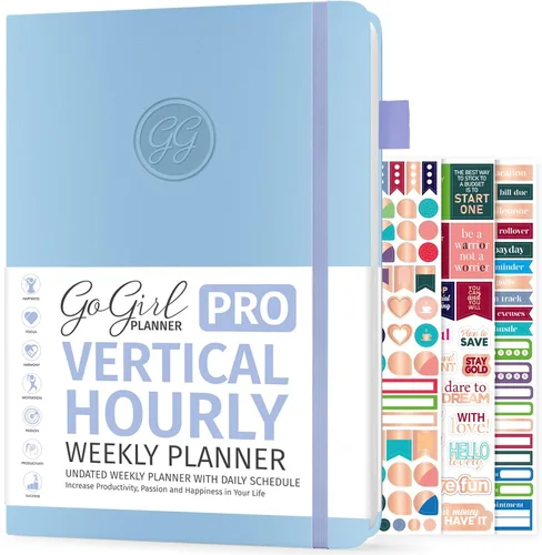 GoGirl Planner PRO Schedule - Agenda sin fecha con ranuras horarias, organizador mensual, semanal y diario, libro de citas para gestión del tiempo,