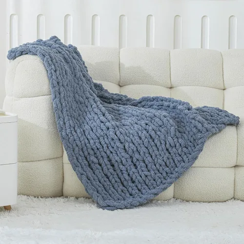 Miniatura 15 de WESHIONGOO Manta de Punto Grueso Throw 40"*40" (101.6cm*101.6cm) Mantas de Punto para Sofá Cama Manta Suave Esponjosa con Hilo Chenille Jumbo Grueso