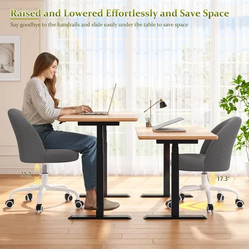 Miniatura 5 de DurayLoly Silla de tocador con respaldo, bonita silla de escritorio con ruedas, silla de oficina sin brazos ajustable en altura, soporte lumbar Gris