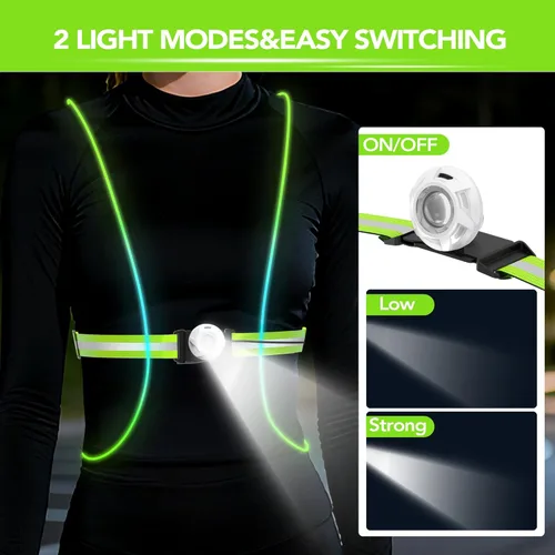 Miniatura 7 de LED Reflective Running Vest Lights for Runners, Running Lights with Front Light, Safety USB Rechargeable Reflective Night Lights For Men/Women Verde