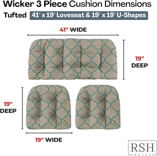 Miniatura 77 de RSH DECOR: Sunbrella 3-Piece Tufted Wicker Cushion Set 44" x 22" & 22" x 22" Outdoor Loveseat & U-Shaped Seat Cushions Crafted with