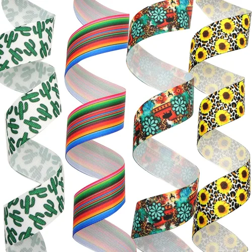 Miniatura 3 de David accessories Cinta de grogrén de hojas de 1 pulgada de ancho x 40 yardas en total, 8 rollos de 5 yardas para bricolaje hecho a mano, lazo