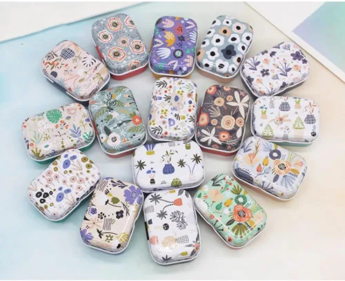 Miniatura 2 de 8 piezas de mini flores de estaño organizador de joyas caja de almacenamiento cajas decorativas pequeñas latas de metal floral con tapas