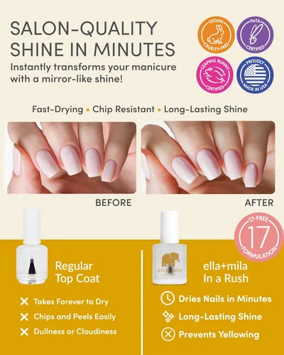 Miniatura 2 de ella+mila Capa superior de secado rápido, capa superior de esmalte de uñas de secado rápido para un alto brillo y un uso duradero, capa protectora