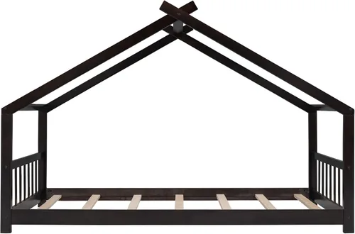 Miniatura 4 de Cama de madera Montessori con plataforma para niños con cabecero y estribo para niños, niñas, adolescentes, café expreso Espresso