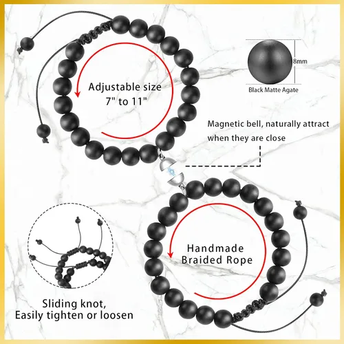 Miniatura 5 de Reaowazo Juego de pulseras magnéticas a juego para parejas, atracción mutua, cuentas de piedra natural, regalos de joyería para novio, mujeres