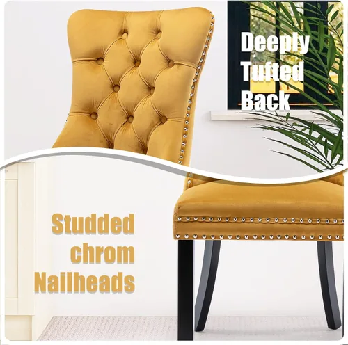 Miniatura 5 de SoarFlash Juego de 2 sillas de comedor de terciopelo, sillas laterales con respaldo alto, moderna silla auxiliar tapizada de alta gama con anillo