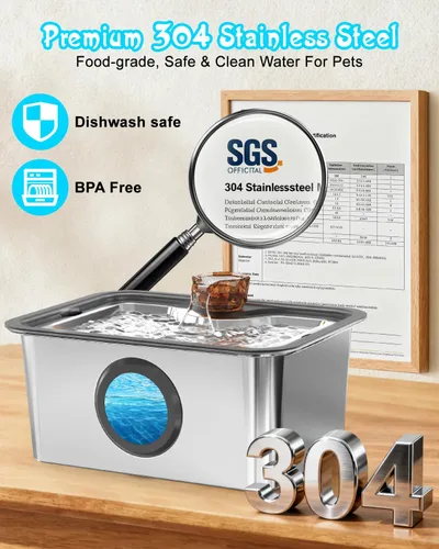 Miniatura 2 de Fuente de agua para perros grandes, fuente de agua para mascotas de acero inoxidable 304 de 12 litros con 5 filtros y 2 bombas de agua