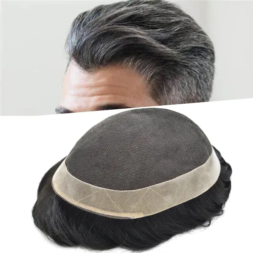 Miniatura 19 de Toupee For Men Real Human Hair Soft Swiss Lace Mens Toupee Hair Replacement System For Men Hairpieces Protesis Capilar Para Hombre 6x8 Medium light