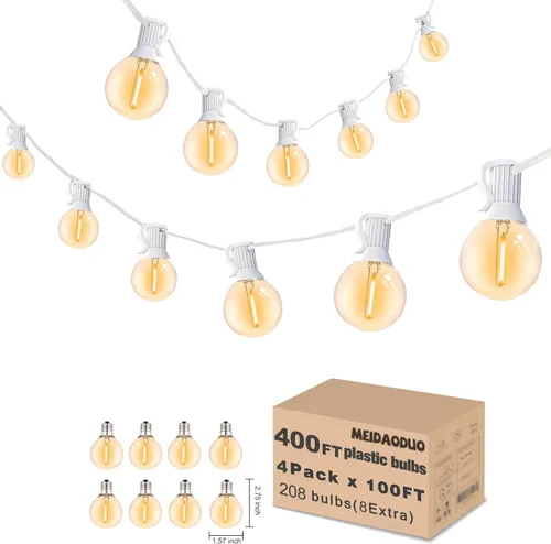 Miniatura 17 de Cadena de luces LED G40 de 50 pies para exteriores, luces de patio, conectables, impermeables, 27 bombillas inastillables (2 extra), 25 luces Negro