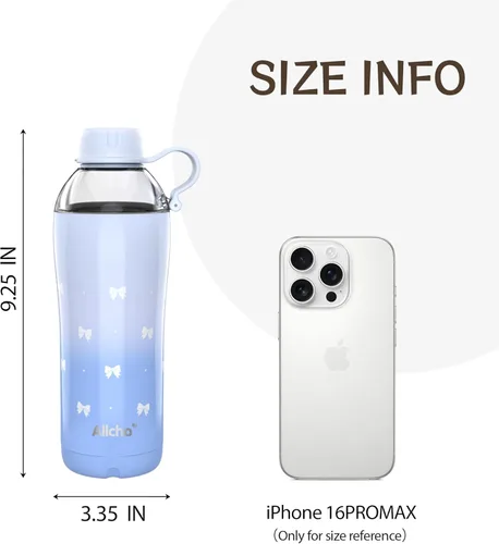 Miniatura 2 de Bow - Botella de agua aislada para mujeres, botellas de agua de acero inoxidable de 18 oz, de doble pared, 2 tapas (para beber y vaso) - Hidrata