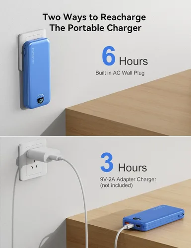 Miniatura 7 de Banco de energía aonidi de 12000mAh ultraportátil con cables incorporados y enchufe de pared AC, paquete de batería de carga rápida USB-C PD20W