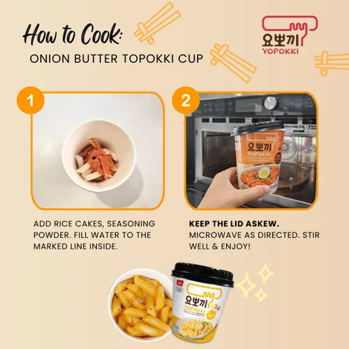 Miniatura 4 de Yopokki Taza Instantánea de Tteokbokki (Mantequilla de Cebolla, 2 Tazas) Comida callejera coreana con salsa sabor a mantequilla de cebolla. Pastel
