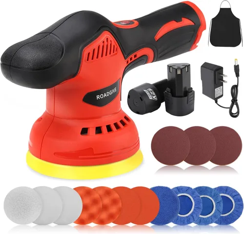 Pulidor de búfer inalámbrico para automóvil con 2 baterías de 2.0 Ah, (5 pulgadas/6 pulgadas), kit de pulidor de búfer portátil de 8 velocidades