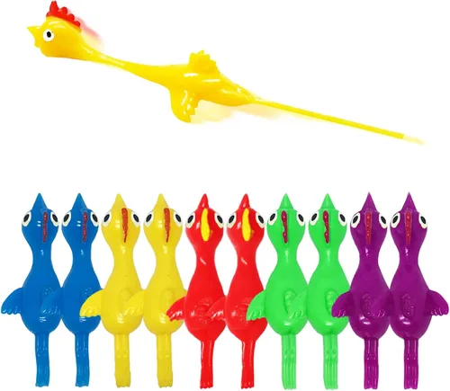 Miniatura 7 de Slingshot Pollo de goma Pollo Flick Pollo Volador Flingers Stress Gag Toys Stress Gag Toys, tirachinas de pollo de goma, divertidos rellenos