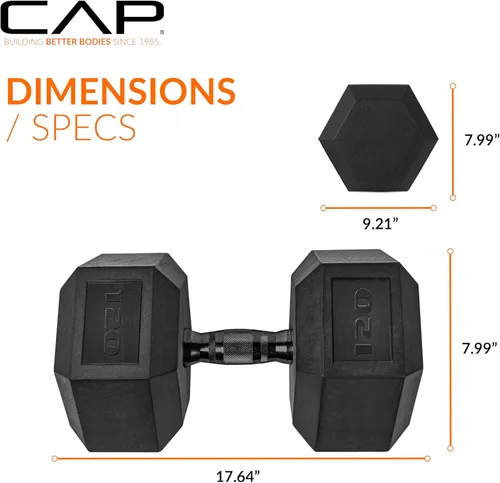 Miniatura 4 de CAP Barbell Peso de la mancuerna hexagonal recubierta, individual, 10-120 libras, múltiples opciones