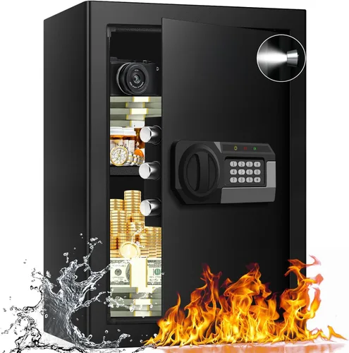 Miniatura 9 de 3.3 Cuft - Caja fuerte grande para el hogar, resistente al agua y al fuego, con teclado digital y cerradura de llave, cajas fuertes de seguridad