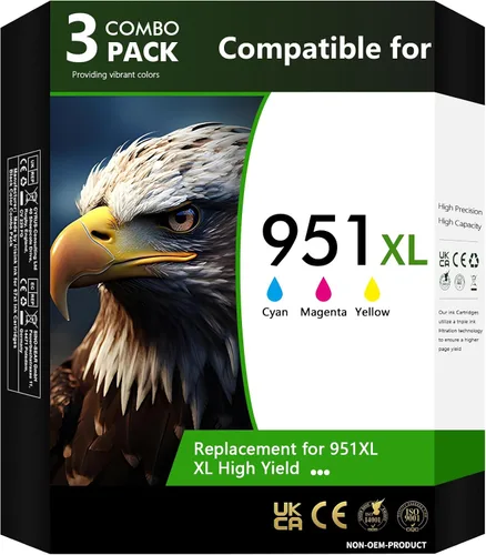 Paquete combinado de cartuchos de tinta HP 951XL, compatible con cartuchos de tinta HP 951, uso con impresora HP Officejet Pro 8600 8610 8620 8100